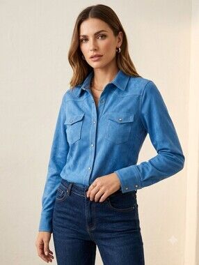 Vintage Legacy Falls Blue Soft To Touch Country Snap Front Pockets Size Large
